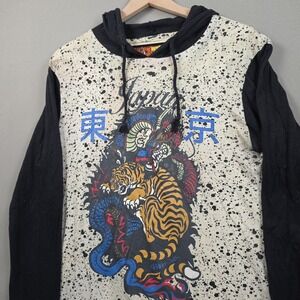 Vintage Y2K Rolling Paper Japan Tokyo Dragon Tiger Hooded Long Sleeve Tee Mens M